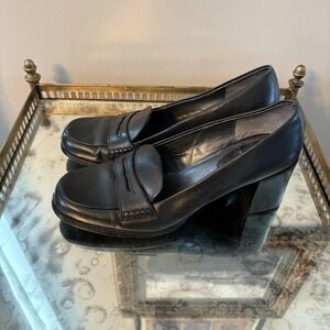 Etienne Aigner Shoes Womens Size 8.5 Leather Loafer Block Heel Classic Dressy